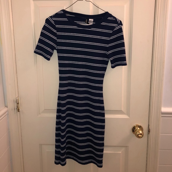 Tight Short Sleeved Striped Dress - Picture 1 of 2